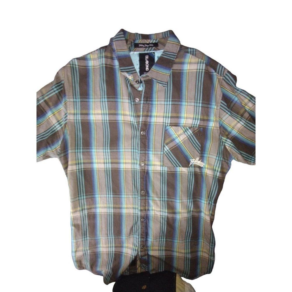 Billabong Short Sleeve Buttons Shirt Size Large Mens Brown Logo 136
